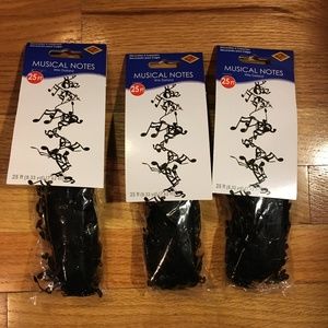 NWT BEISTLE BLACK MUSIC NOTES GARLAND 3-PACK